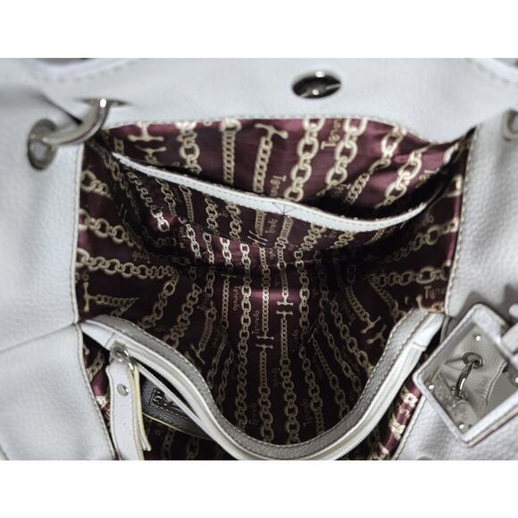 TIGNANELLO White Soft Pebble Leather Shoulder Bag Handbag Multi-pocket - Picture 12 of 14